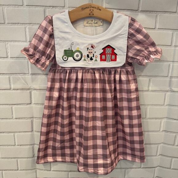 Marie Nicole Other - Boutique Marie Nicole Girls 12-18 Months (XS) Pink Plaid Farm Animals Dress